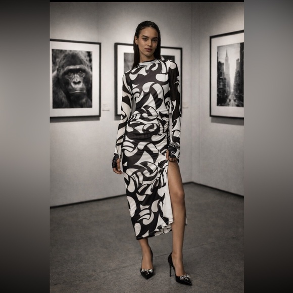 Anthropologie Dresses & Skirts - Anthropologie NWT Farm Rio Long-Sleeve Mock-Neck Mesh Slim Midi Dress size M